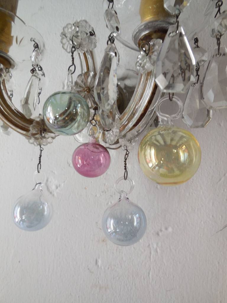 20th Century c 1920 Rare Murano Colored Bubbles Blown Glass Crystal Sconces