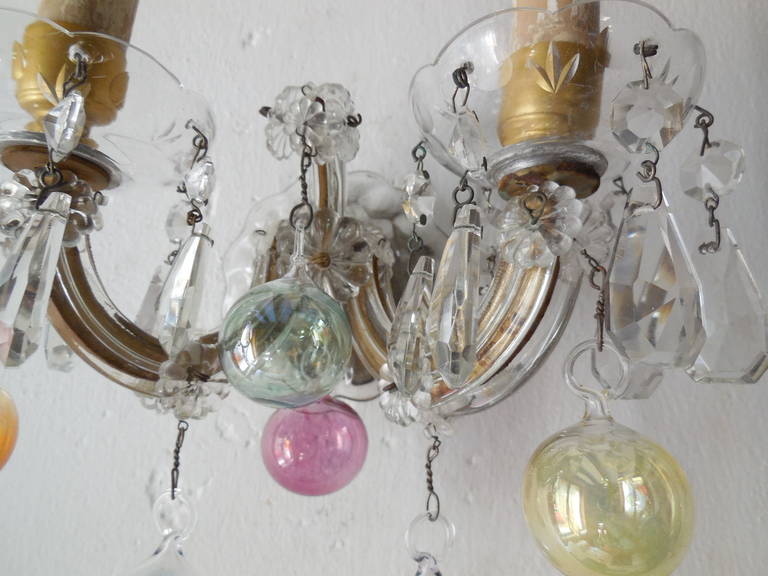 c 1920 Rare Murano Colored Bubbles Blown Glass Crystal Sconces 2