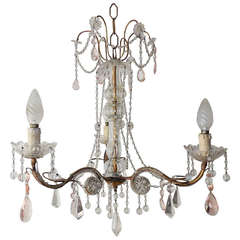 Delicate French Light, Pink Crystal Prism Chandelier