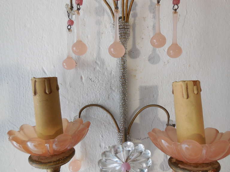 Micro Beaded Pink Opaline Drops and Beads Sconces 1