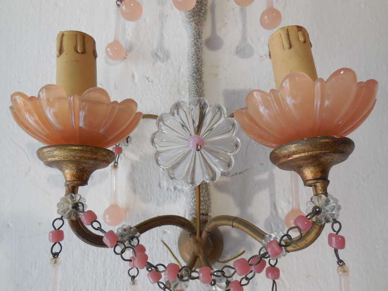 Micro Beaded Pink Opaline Drops and Beads Sconces 2