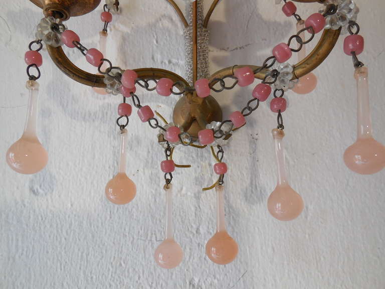 Micro Beaded Pink Opaline Drops and Beads Sconces 3