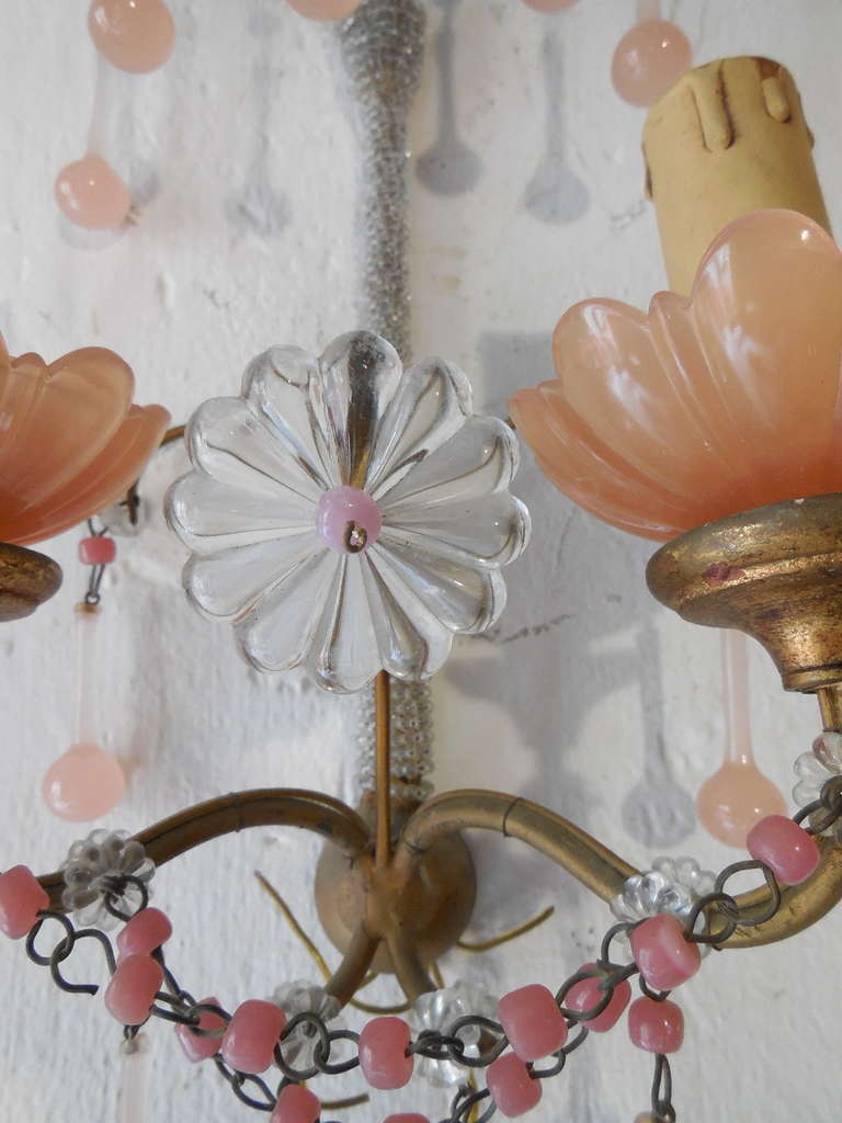 Micro Beaded Pink Opaline Drops and Beads Sconces 4