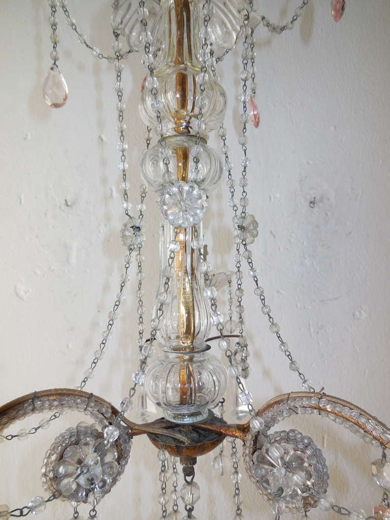 Delicate French Light, Pink Crystal Prism Chandelier 1