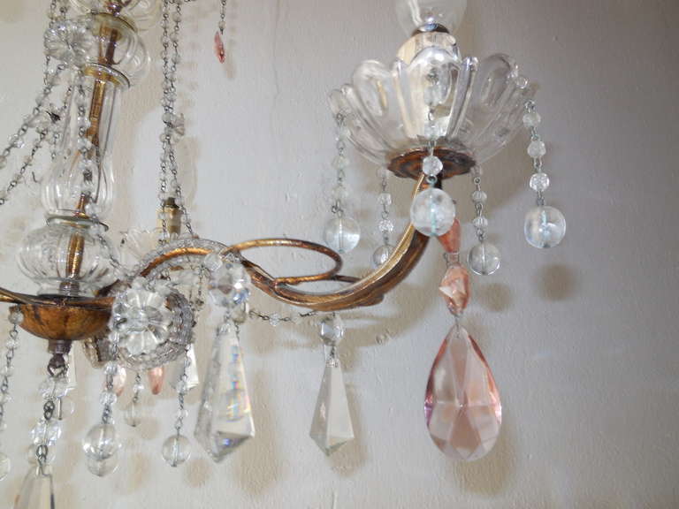 Delicate French Light, Pink Crystal Prism Chandelier 2