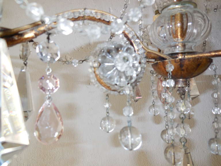 Delicate French Light, Pink Crystal Prism Chandelier 3