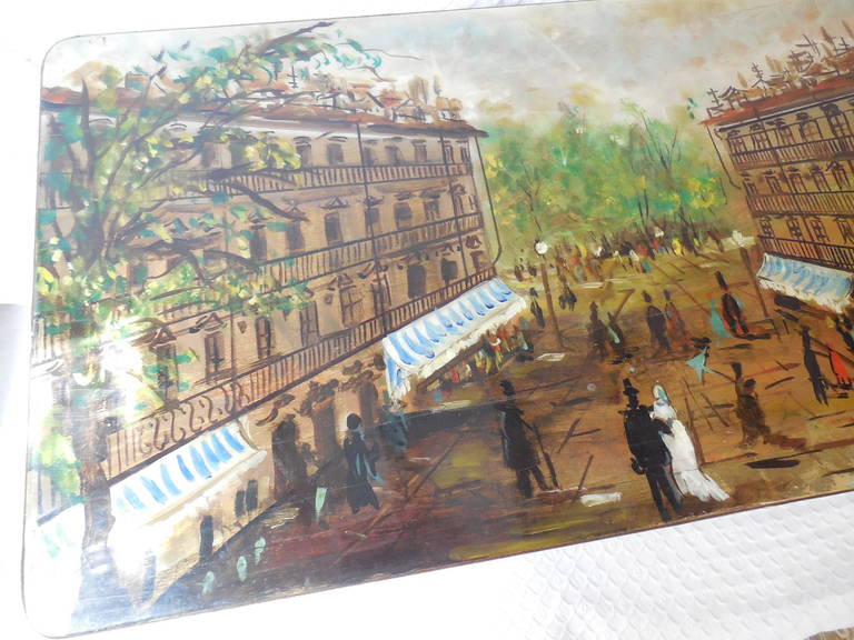 French Vintage Parisian, Hand-Painted Scene Coffee Table For Sale