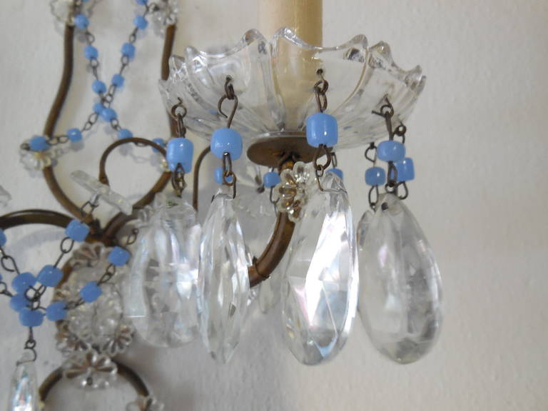 Opaline Glass French Purple Opaline Beads and Crystal Prisms Sconces