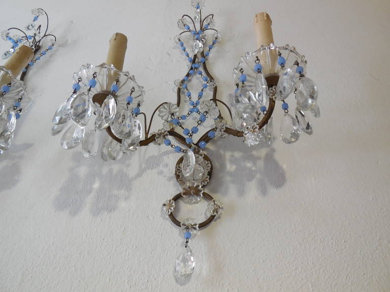 French Purple Opaline Beads and Crystal Prisms Sconces 2