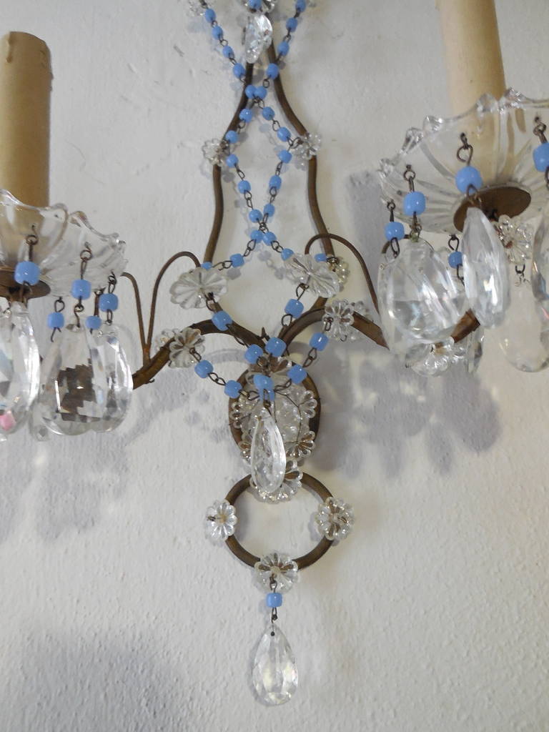 French Purple Opaline Beads and Crystal Prisms Sconces 3