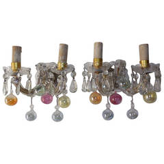 c 1920 Rare Murano Colored Bubbles Blown Glass Crystal Sconces