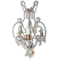 French Crystal Beaded, Murano Flowers Colored Chandelier