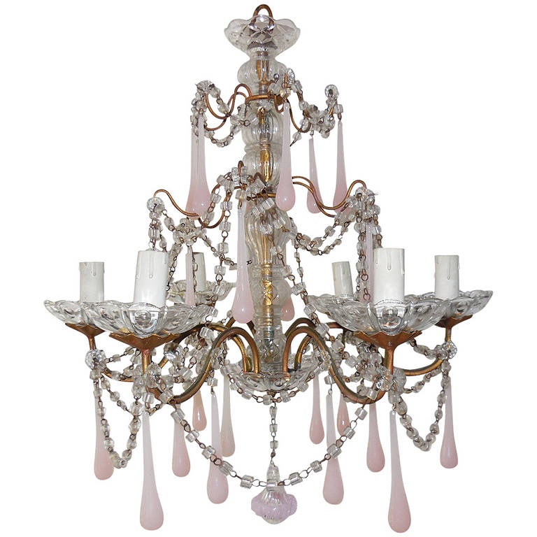 French Pink Opaline, Crystal Swags Chandelier at 1stdibs