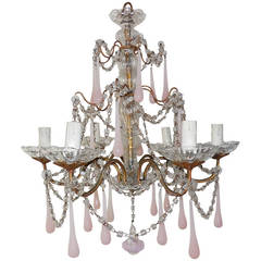 French Pink Opaline, Crystal Swags Chandelier