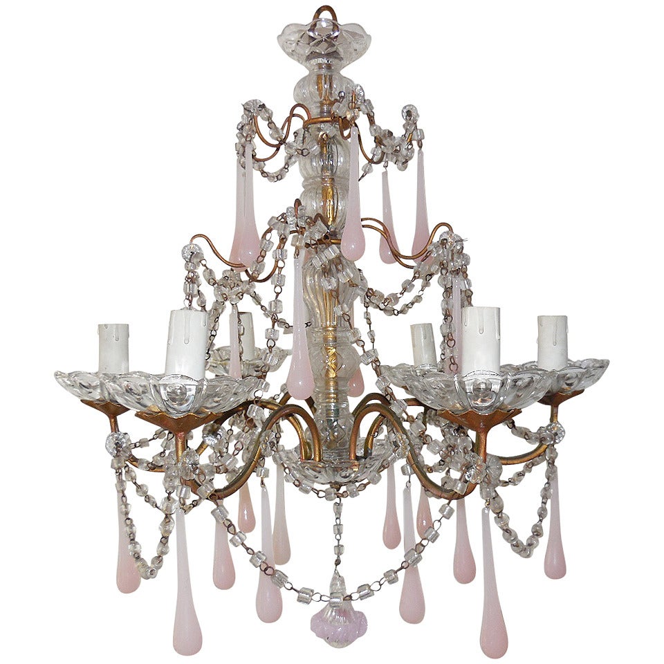 French Pink Opaline, Crystal Swags Chandelier