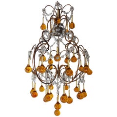 Antique French Petit Amber and Yellow Crystal Beads Chandelier