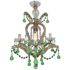 French Green Opaline with Swags Murano Glass Chandelier