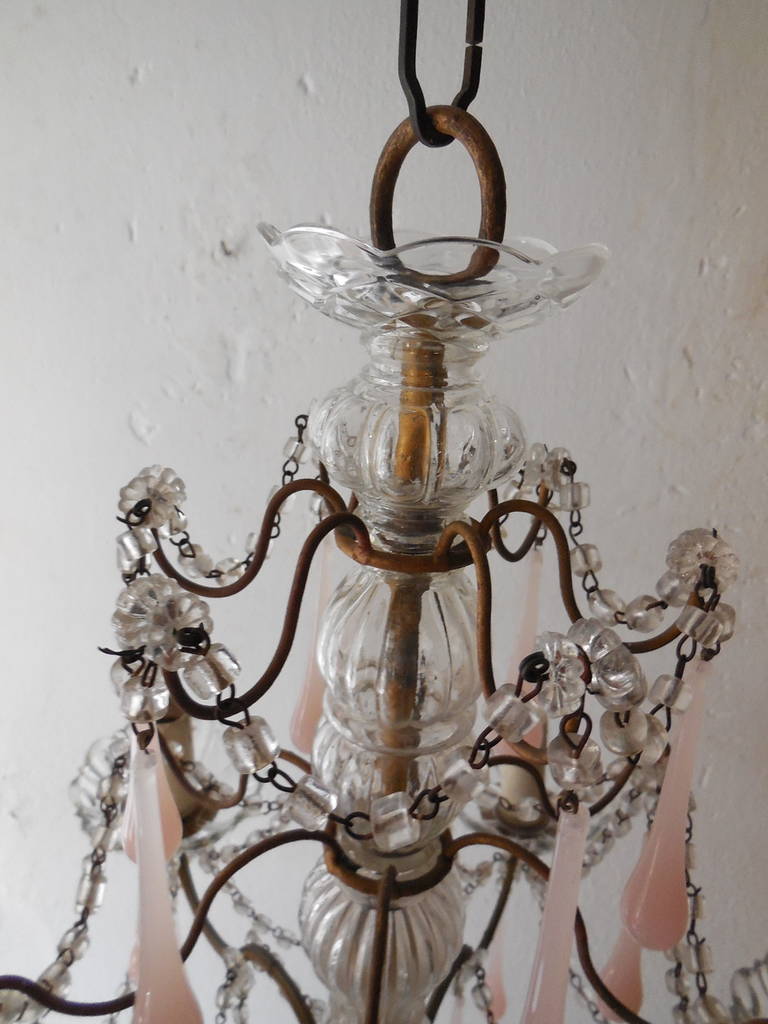 French Pink Opaline, Crystal Swags Chandelier 1