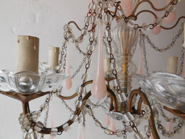 French Pink Opaline, Crystal Swags Chandelier 2