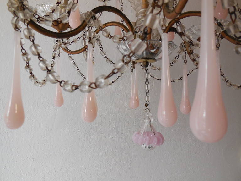 French Pink Opaline, Crystal Swags Chandelier 3
