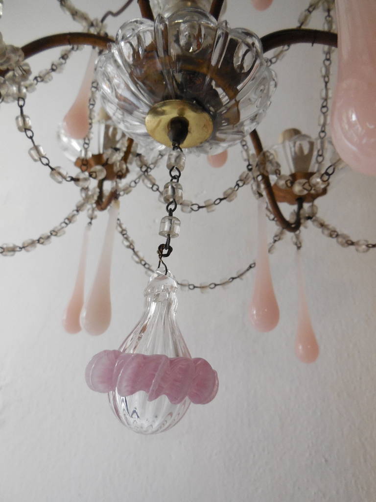 French Pink Opaline, Crystal Swags Chandelier 4