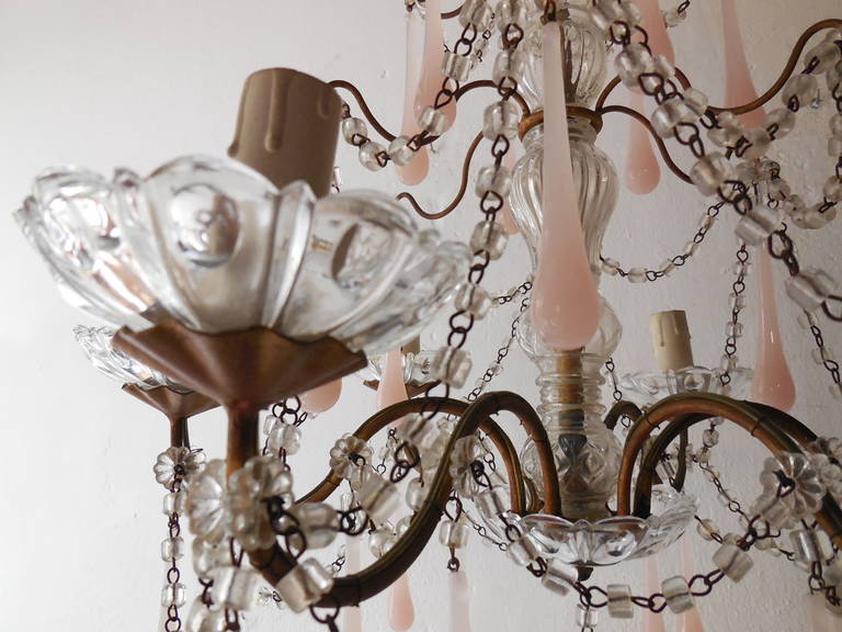 French Pink Opaline, Crystal Swags Chandelier 5