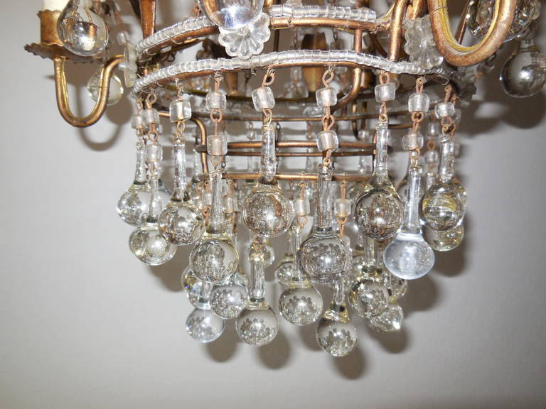 Italian Beaded with Murano Drops Tole Crown Chandelier For Sale 1