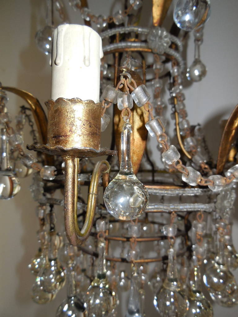 Italian Beaded with Murano Drops Tole Crown Chandelier For Sale 2