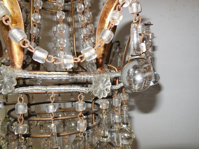 Italian Beaded with Murano Drops Tole Crown Chandelier For Sale 3