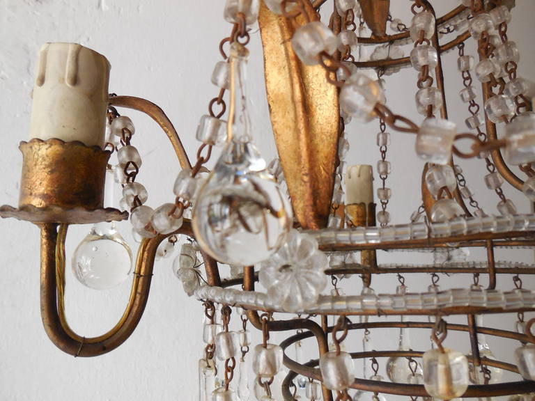 Italian Beaded with Murano Drops Tole Crown Chandelier For Sale 4
