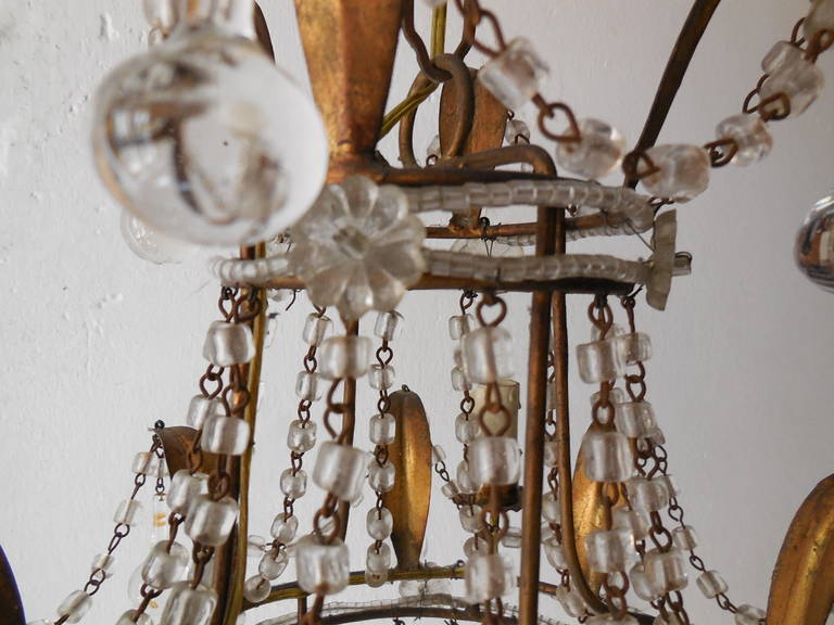 Italian Beaded with Murano Drops Tole Crown Chandelier For Sale 5