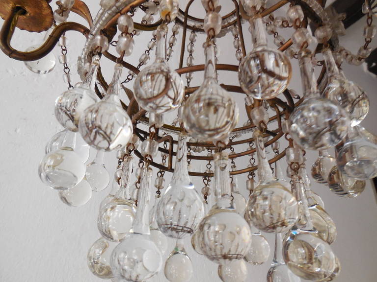 Italian Beaded with Murano Drops Tole Crown Chandelier For Sale 6