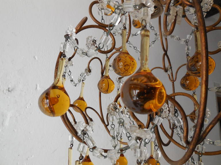 French Petit Amber and Yellow Crystal Beads Chandelier For Sale 2