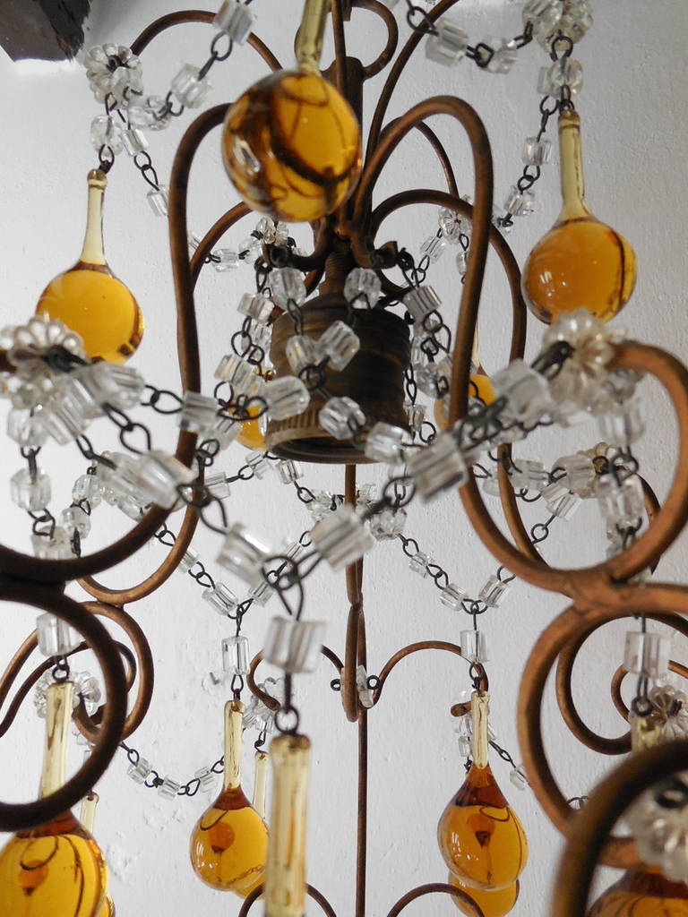 French Petit Amber and Yellow Crystal Beads Chandelier For Sale 3