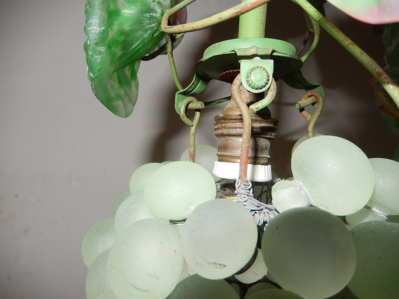 Italian Murano Glass Grape Light Green Cluster Chandelier with Leaves 1