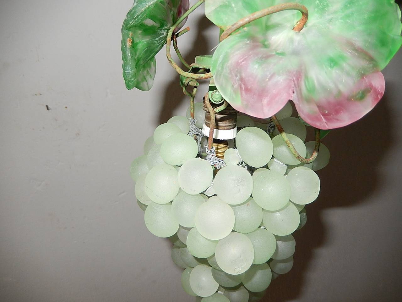 Italian Murano Glass Grape Light Green Cluster Chandelier with Leaves 2