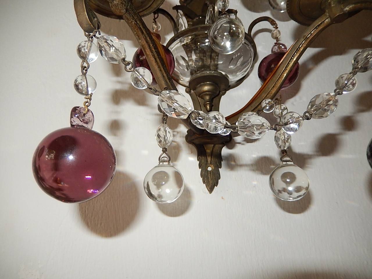 French Bronze Amethyst Murano Glass Balls Sconces 2