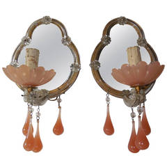 French Pink, Opaline Murano Glass Mirrored Sconces