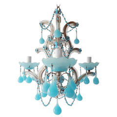 French Aqua Opaline Beaded Swags Chandelier