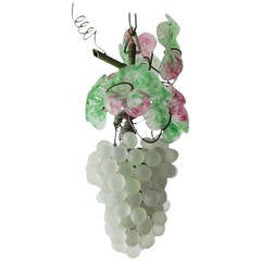Italian Murano Glass Grape Light Green Cluster Chandelier with Leaves