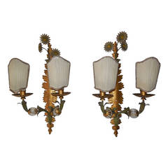Maison Bagues Crystal Ball Tole Floral Sconces 5