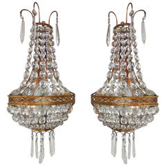 French Empire Bronze and Crystal Sconces, circa 1890