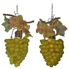Two Italian, Murano Glass Grape Yellow Cluster Chandeliers, circa 1920