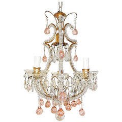 French Beaded Pink Murano Drops Chandelier