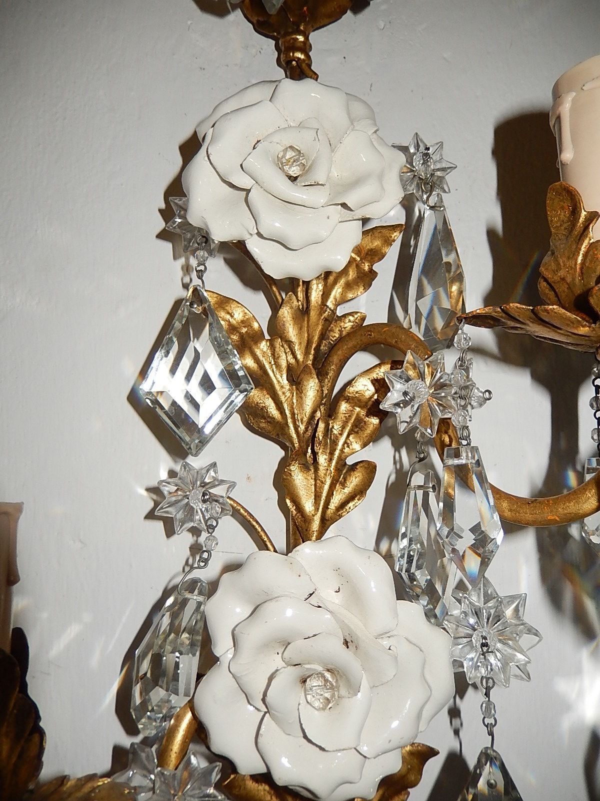 Maison Bagues Style Crystal Flower Tole Sconces 5