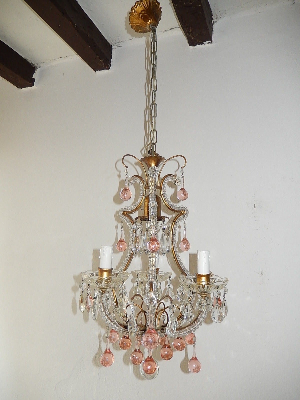 French Beaded Pink Murano Drops Chandelier