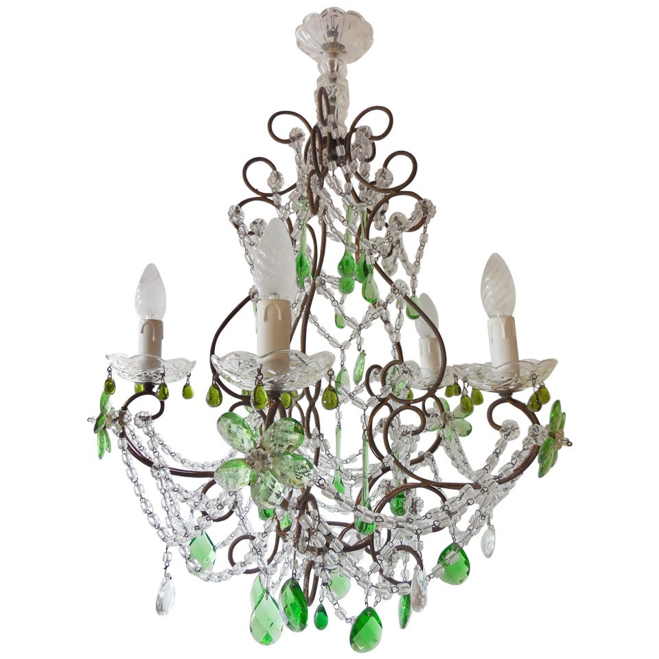 French Green, Crystal Flowers and Swags Chandelier