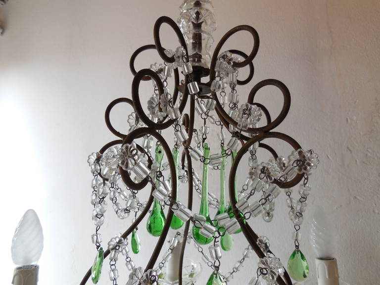 20th Century French Green, Crystal Flowers and Swags Chandelier