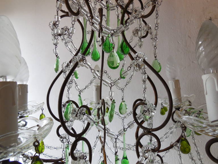 French Green, Crystal Flowers and Swags Chandelier 1