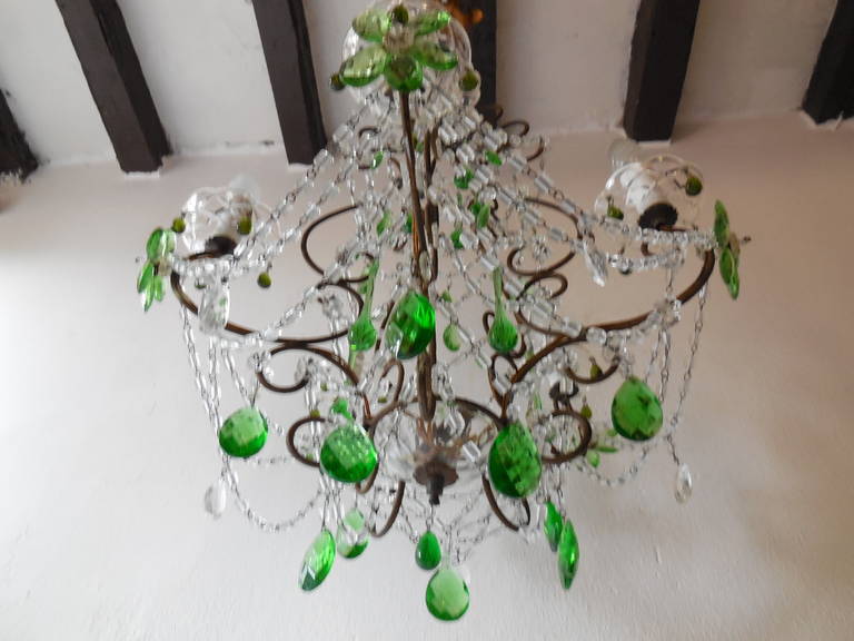 French Green, Crystal Flowers and Swags Chandelier 3